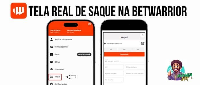 Tela real de saque na BetWarrior