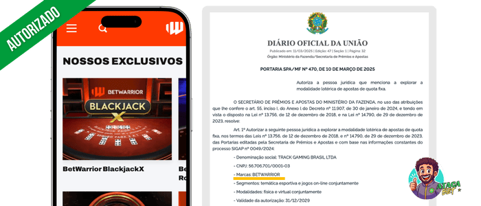Site BetWarrior autorizado no Brasil com licença SPA/MF