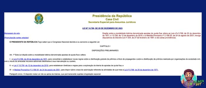 Documento oficial Lei 14.790/2023 regulamentação das apostas esportivas no Brasil