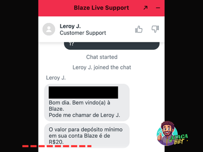 Suporte da Blaze confirmando depósito mínimo de R$ 20